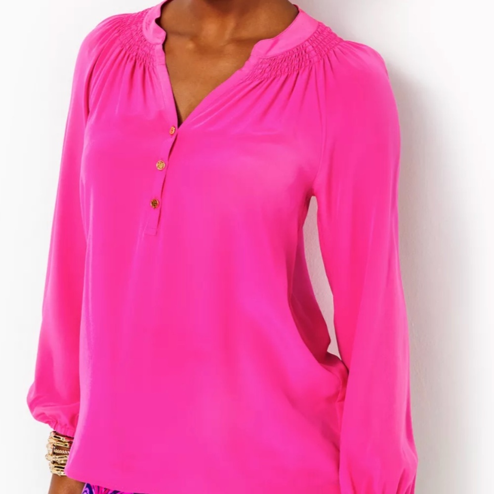 NEW Lilly Pulitzer Elsa Silk Top- Pink Palms Medium